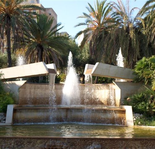 Fontana e giardini, 1990, Parco delle Terme, Sciacca, Agrigento.