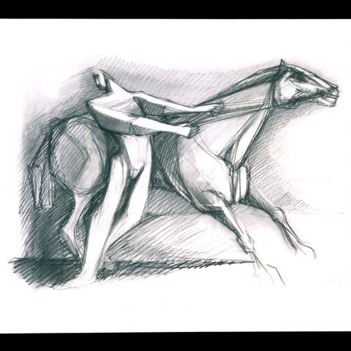 Uomo con cavallo, tecnica mista, 1992, collezione privata.